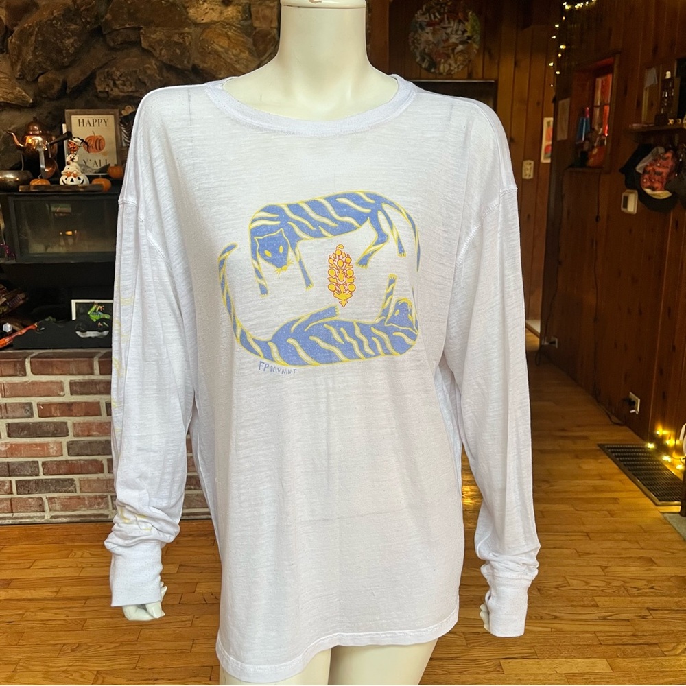 Free People Movement Long Sleeve Shirt with Blue and Yellow Graphic